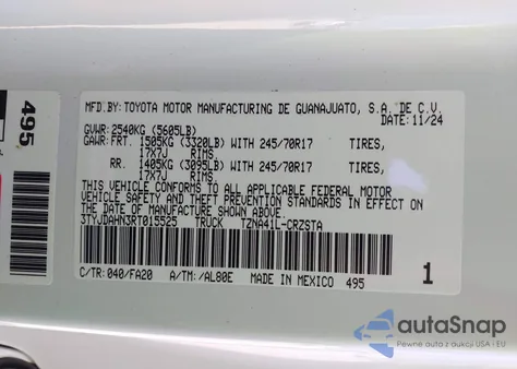 2024 Toyota Tacoma Sr 2Wd из США, поврежденный, VIN 3TYJDAHN3RT015525